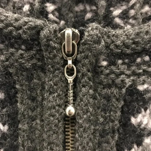 NOMADIC TRADERS Womens M Black Wool Fair Isle Zip Cardigan Sweater By Hand - Picture 5 of 11
